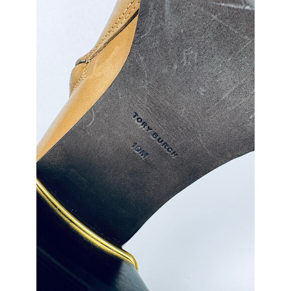 Tory Burch Tan Almond Leather Block Heel Ankle Boots Size 10 M Designer Booties - Picture 3 of 13